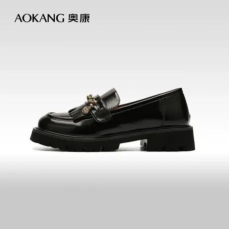 【门店发货】奥康女鞋春秋款时尚乐福鞋休闲金属装饰厚底JK小皮鞋图片