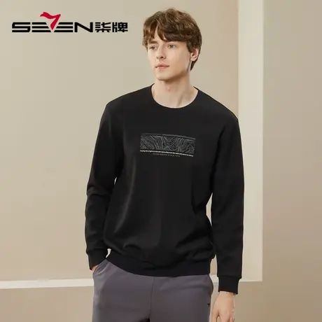 【加绒】柒牌圆领卫衣男2023冬季新款时尚青年休闲印绣花保暖上衣图片