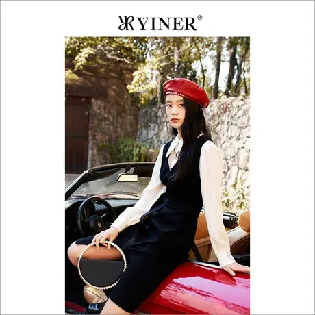 YINER音儿女装春季时尚假两件羊毛呢连衣裙图片