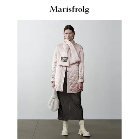 【艺术时装】玛丝菲尔冬雾粉色宽松轻薄菱格棉衣外套女图片