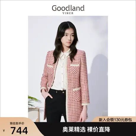 音儿美地女装2022冬季新款小香风圆领粗花呢高级感短外套图片