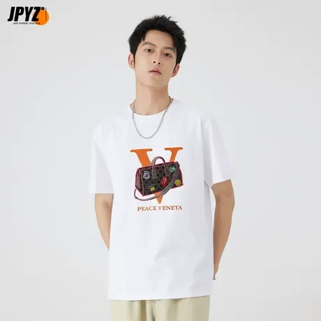 重磅纯棉短袖男款圆领宽松情侣装t恤刺绣印花打底衫2023新款体恤图片