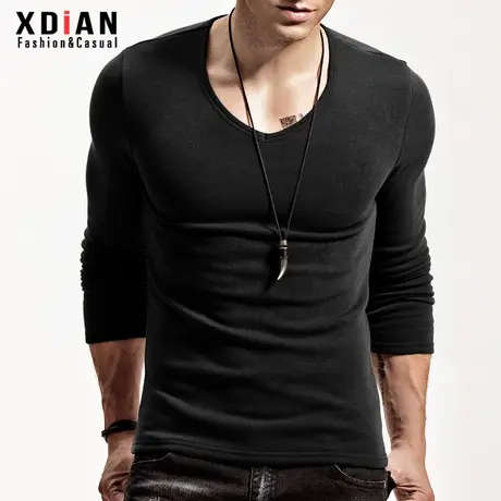 续点冬季保暖内衣男加绒加厚青年打底衫可外穿v领紧身上衣单件潮商品大图