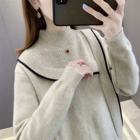 设计感半高领毛衣女秋冬加厚2022新款套头洋气内搭针织打底衫上衣图片
