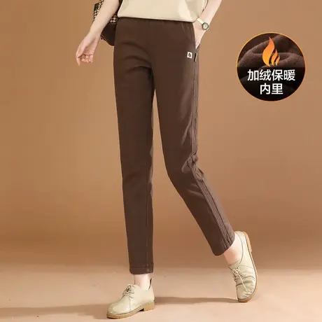 韩潮袭人松紧腰加绒休闲裤女冬季新款直筒西装哈伦长裤子加厚商品大图