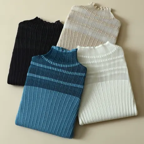 春装2024年新款蕾丝拼接半高领女士内搭针织修身洋气打底衫毛衣女商品大图