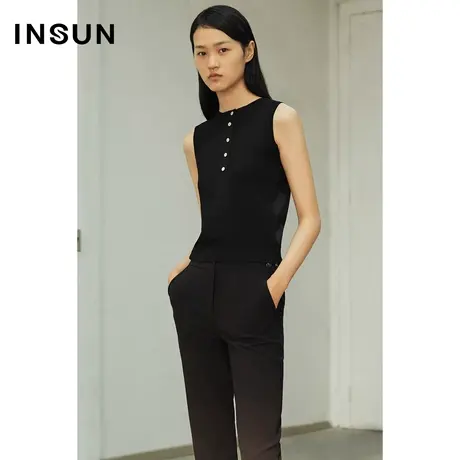 INSUN恩裳夏季无袖修身圆领毛针织衫商品大图