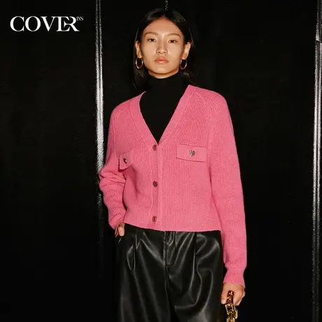 COVER秋季截短羊毛混纺金豆纱针织开衫商品大图