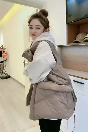 羽绒棉马甲女2023秋冬新款韩版立领宽松加厚短款马夹背心时尚坎肩商品大图
