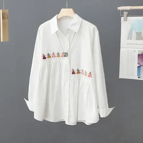 2024早春新款刺绣白色衬衫女长袖百搭宽松内外搭衬衣春秋上衣寸衫商品大图