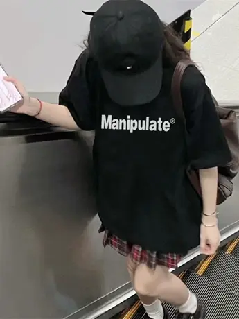 美式复古oversize仿棉重磅设计感字母短袖t恤女春夏新款宽松上衣图片