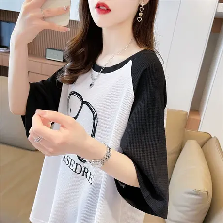 小众设计感短袖t恤女2023新款夏季韩版宽松大码撞色半袖百搭上衣图片