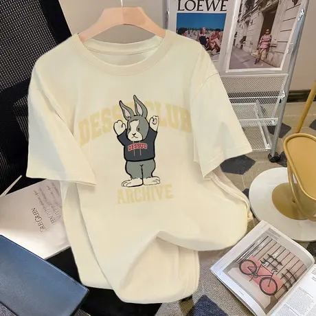 夏季短袖hiphop潮牌纯棉t恤女大码ins显瘦宽松设计感百搭情侣上衣商品大图