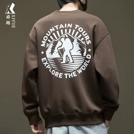 美式重磅长袖卫衣男2023冬季新款潮牌宽松大码男士打底衫无帽上衣商品大图