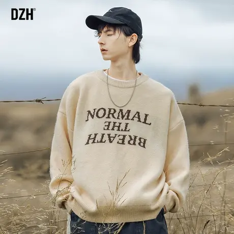 男士慵懒卡其色毛衣男冬季2023新款圆领打底长袖针织上衣宽松内搭商品大图