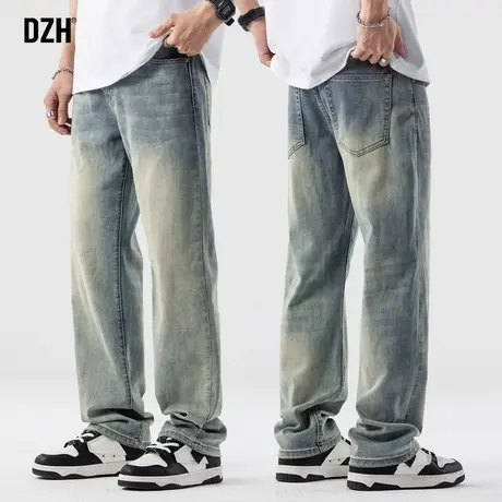 男士美式牛仔裤男款秋季宽松直筒裤子潮牌高街水洗做旧长裤休闲裤商品大图