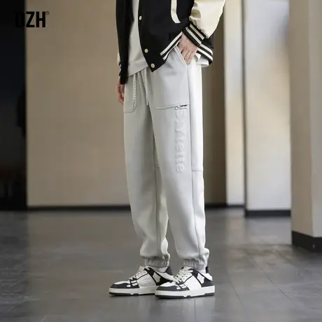 男士浅灰色卫裤男春夏潮牌男裤日系工装裤休闲裤宽松秋季2023新款商品大图