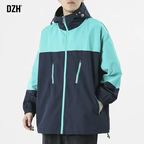 男士户外防水冲锋衣连帽拼色外套男春秋潮牌男装2023新款运动夹克商品大图