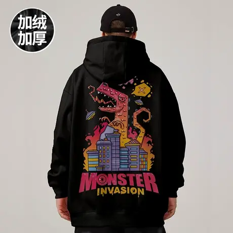 卫衣男连帽秋冬款加绒2024新款oversize大码宽松美式重磅男士外套商品大图