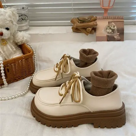 配裙子小皮鞋女2024年春季新款复古英伦风百搭圆头厚底增高单鞋子商品大图