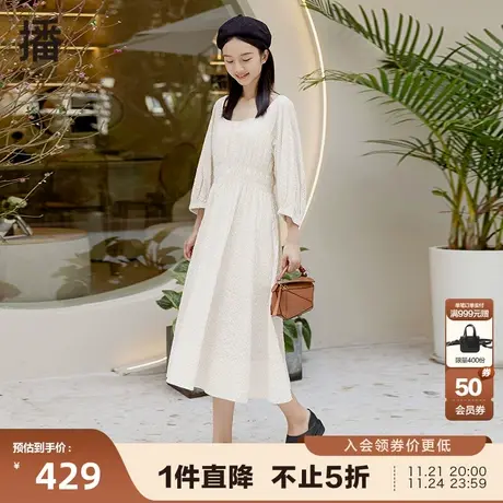 播夏季新款气质低圆领小圆点松紧高腰印花连衣裙女BDP2LD0245图片
