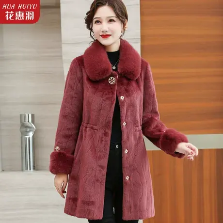 中年妈妈冬装金貂绒外套洋气大码中老年女加绒加厚水貂绒毛呢大衣商品大图