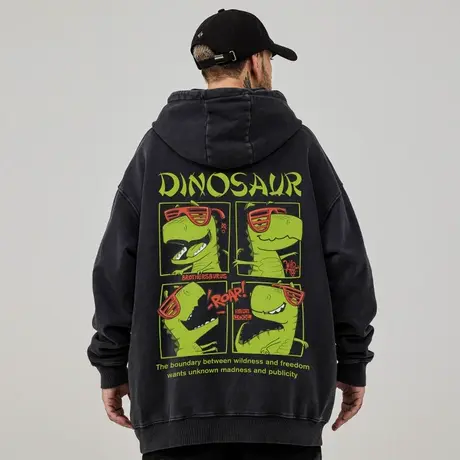 美式复古潮牌卡通卫衣胖子男生外套连帽宽松大码秋冬加绒宽松套头商品大图