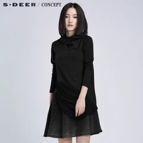 sdeer圣迪奥女装故意做破拉绒镂空针织打底衫S16380214🤡图片
