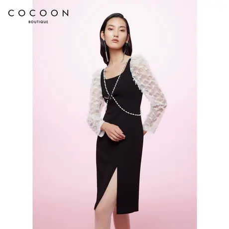 商场同款2023春新款重工刺绣珍珠搭配水晶珠气质连衣裙女图片