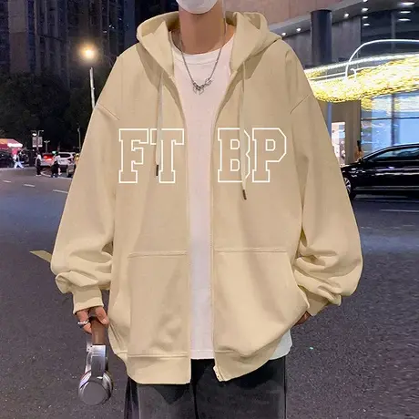 加绒美式连帽卫衣外套男春秋款港风潮牌男装宽松春季重磅拉链开衫商品大图