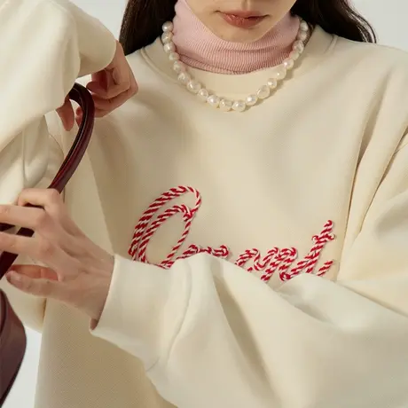 omont蛋挞家 圣诞加绒圆领卫衣女2023冬季新款宽松慵懒套头上衣图片