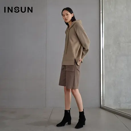 INSUN恩裳春季绵羊毛抽绳套头卫衣外套商品大图