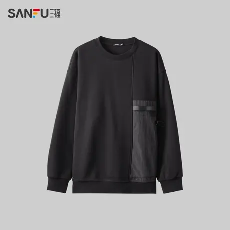 三福2023冬季男士重磅户外贴袋无性别卫衣 休闲圆领上衣479563商品大图