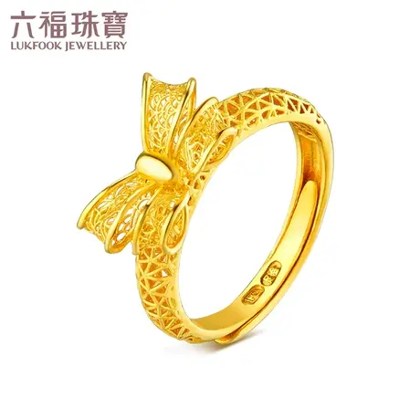 六福珠宝花丝蝴蝶结黄金戒指女款活口戒实心计价L07TBGR0017图片