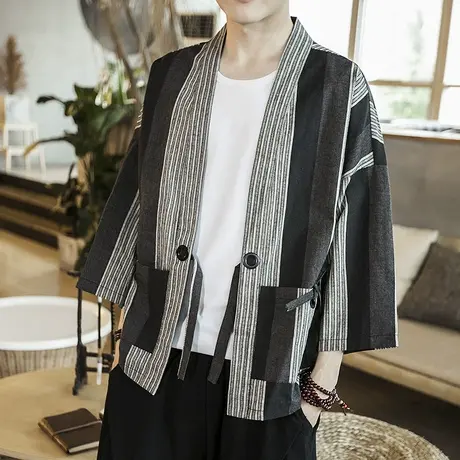 薄款宽松亚麻汉服男棉麻外套中国风复古道袍和服开衫夏季防晒服潮图片