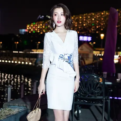 小晚礼服女士2024新款短款法式西装领气质宴会轻奢聚会白色连衣裙图片