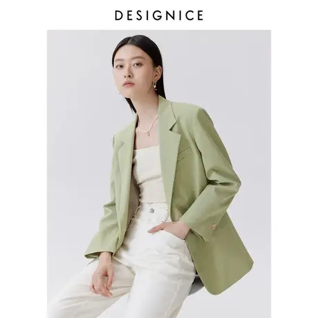 迪赛尼斯春秋新款时尚设计感通勤气质时尚质感洋气绿格纹西装女图片