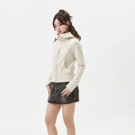 YEP字母刺绣连帽短款外套女2024春季新款修身辣妹风运动夹克上衣商品大图