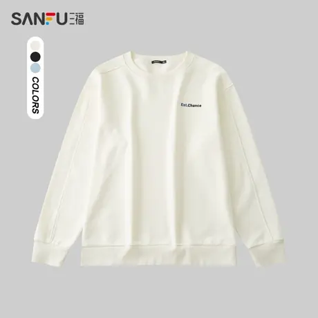 三福2024春季男士胸前小字母图案卫衣 日系户外圆领上衣482327商品大图