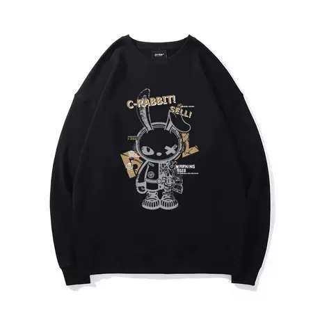 男式卫衣无帽原创设计兔年机械兔子国潮落肩内搭冬季加绒加厚外套商品大图