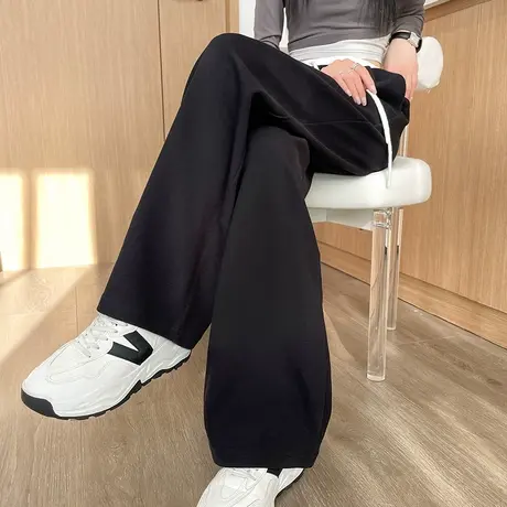 黑色窄版直筒裤女2024春秋新款高腰显瘦宽松垂感休闲百搭拖地长裤商品大图