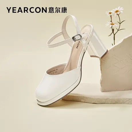 意尔康女鞋夏季包头凉鞋粗跟高跟外穿法式一字式扣带仙女风女士商品大图