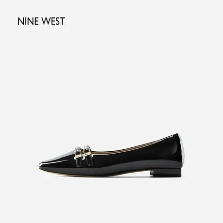 Nine West/玖熙法式芭蕾舞鞋小方头扣带浅口平跟单鞋方跟通勤女鞋商品大图