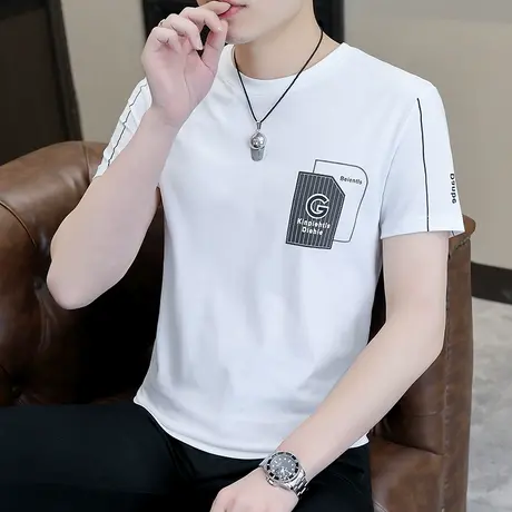 夏季短袖T恤男圆领半袖中学生汗衫夏装修身打底衫潮上衣帅气男装商品大图
