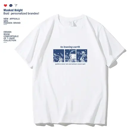 港风潮牌夏季趣味宇航员短袖t恤男纯棉宽松休闲学生体恤半袖图片