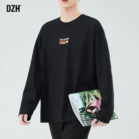 男士长袖t恤潮牌男纯棉男款宽松上衣2024新款黑色打底衫内搭春季商品大图