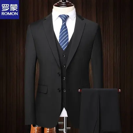罗蒙新郎西服套装男士商务休闲职业正装英伦外套修身西装结婚礼服图片