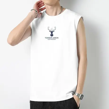 重磅纯棉背心男夏季宽松健身跨栏运动坎肩液氨长绒棉白色无袖t恤图片