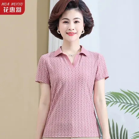 中年妈妈夏装小衫新款衬衣翻领短袖t恤中老年女polo衫时尚上衣服商品大图