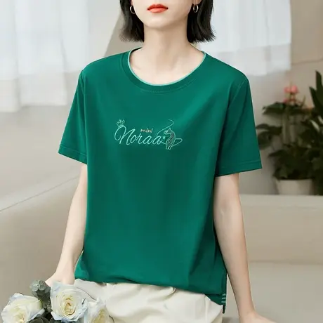 纯棉t恤女夏2023年新款洋气刺绣品质上衣宽松大码女装短袖体恤衫商品大图